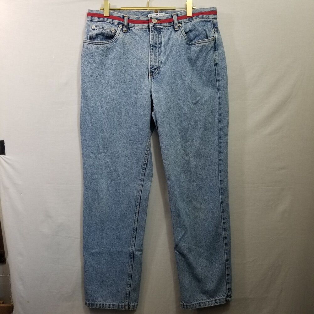 Vintage Tommy Hilfiger Red Waist Band Blue Jeans Women’s Size 14